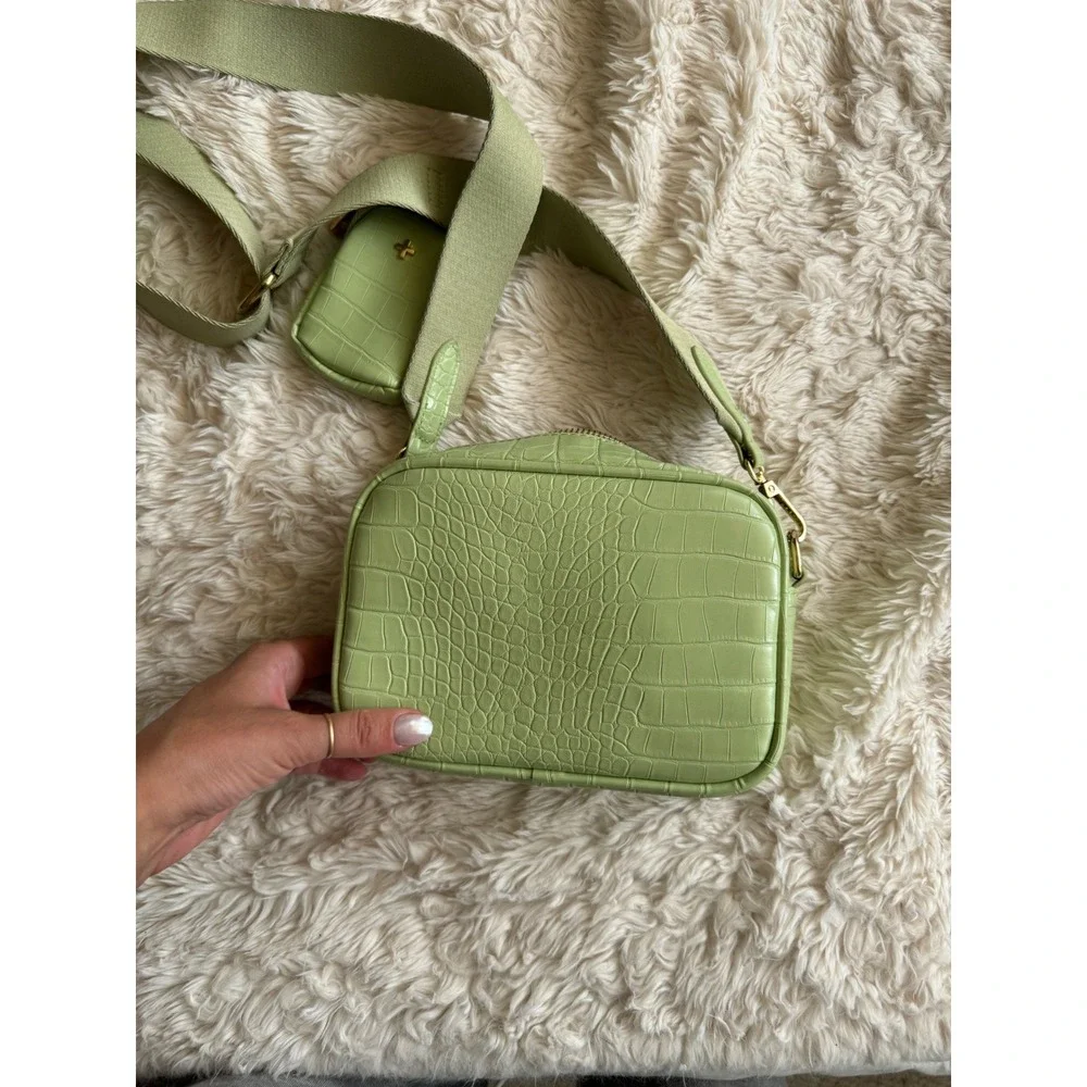 Peta + Jain Justice Sage Green Faux Croc Camera Crossbody Bag